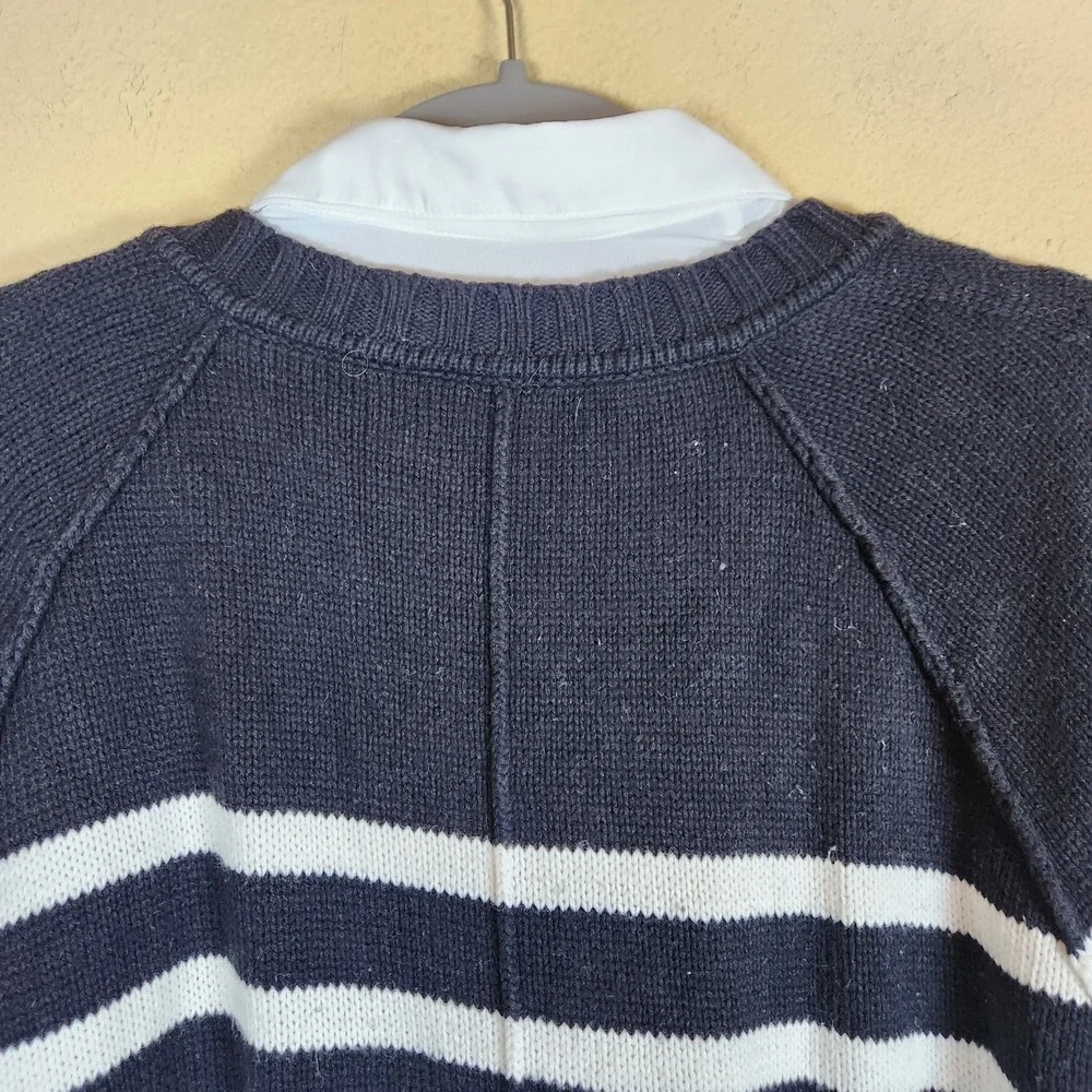 Polo Ralph Lauren blue white striped Sweater Preppy tunic inside out seam collar